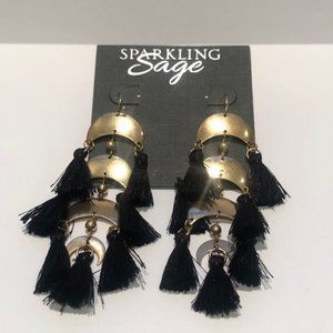 Gold with Black Tassel Earrings